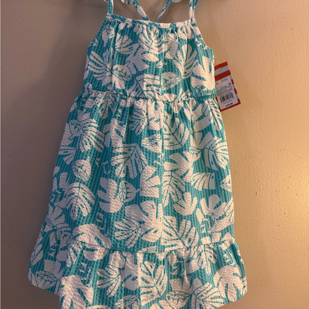 Cat & Jack Blue and White Leaf Print Dress
